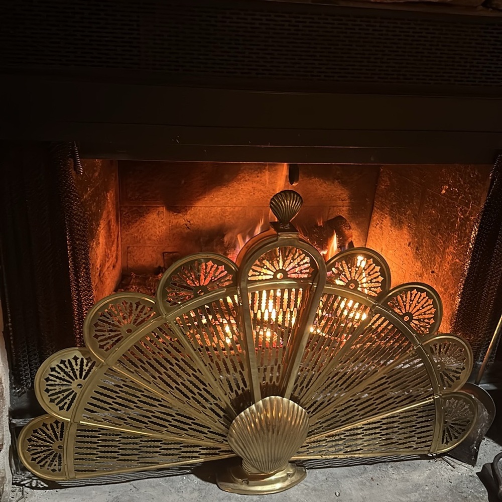 Vintage art Brass Fireplace Screen, Peacock 🦚